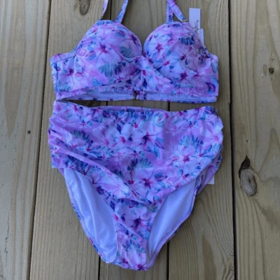 Nicole Miller Pink Floral Swim Set Top & Bottom Large NWT - Size Large - Image 1 of 4