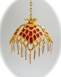 dollhouse doll house miniature ELECTRIC TIFFANY HANGING LAMP CHANDELIER DRK ROSE - Picture 1 of 2