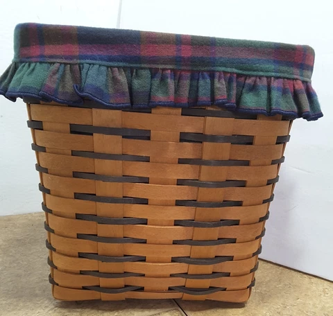 1995 Longaberger Hanging Tall Basket Leather Handle Black Weave Barn Stamp Liner Cover