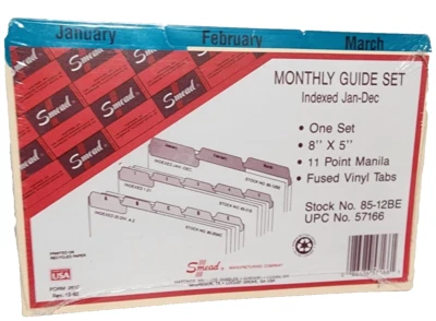 Smead Monthly Guide Set Indexed Jan-Dec Vinyl Tabs 8"x5" One Set New #85-12BE - Image 1 of 4