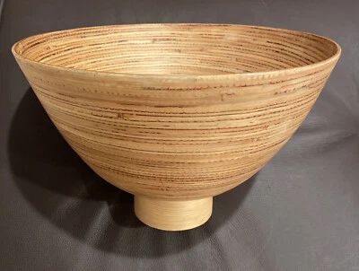 Stunning Asiaphile 11 X7 Round Wooden Footed Bamboo Salad/Fruit Serving Bowl - Image 1 of 4