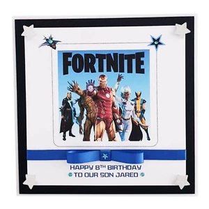 PERSONALISED FORTNITE AVENGERS BIRTHDAY CARD Computer Gaming Boys Son PS4 XBox - Picture 1 of 11