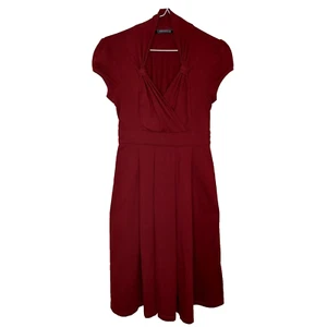 Vestido eShakti Talla Pequeña 6 Rojo Calce Acampanado Manga Casquillo Elástico Algodón Suave Jersey - Imagen 1 de 14