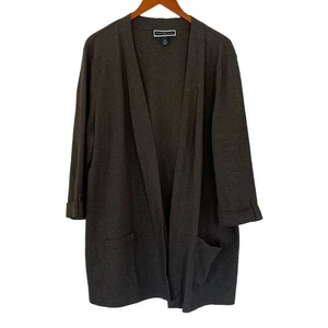 Karen Scott Cotton Long Charcoal Gray Open Front Cardigan, Pockets, Size XXL - Picture 1 of 9
