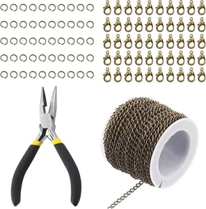 102Pcs 4mm 30 Feet Bronze Jewelry Making Chains Kit Thin Necklace Bracelet Chain - Picture 1 of 7