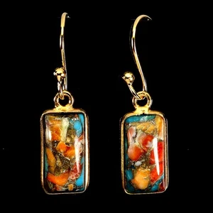 925 Sterling Silver Earrings Antique Kingman Turquoise 14x7mm Gemstone Jewelry - Picture 1 of 13