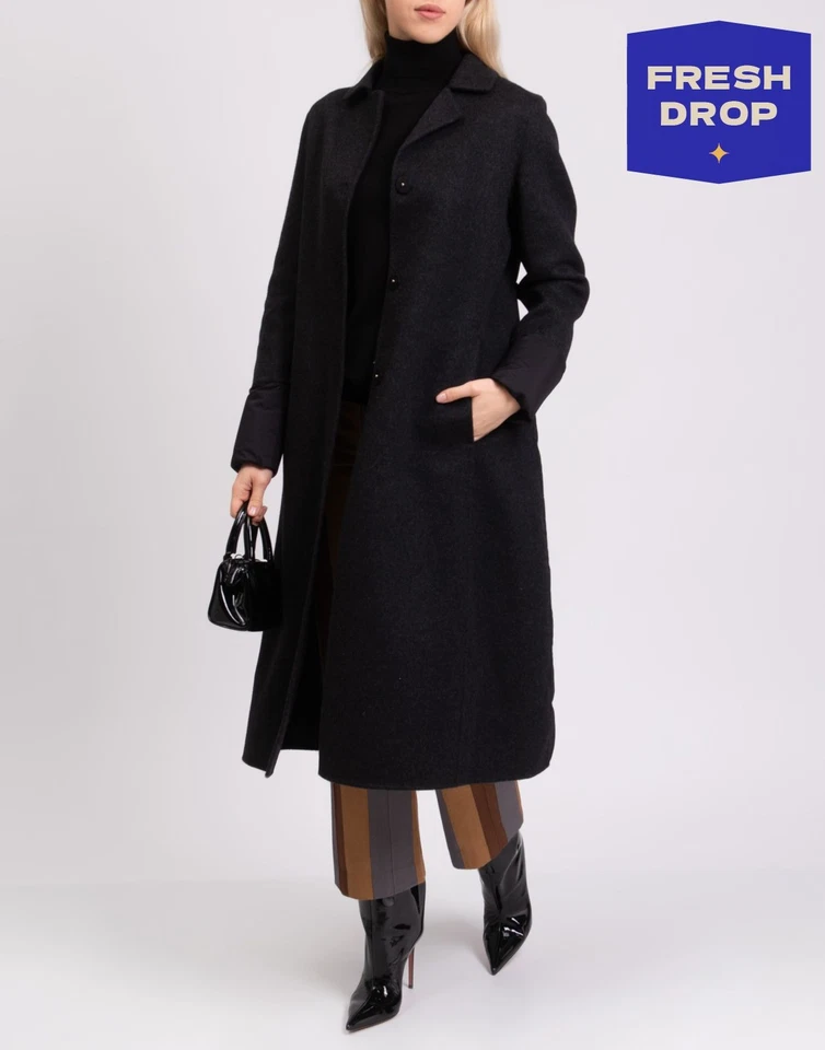 RRP€1120 HERNO Angora & Wool Coat IT42 US6 UK10 S Black Down Quilted Back - Image 1 of 4