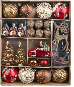 Christmas Ornaments Set, 60Ct Red and Brown Shatterproof Christmas Tree Decorati - Picture 1 of 12