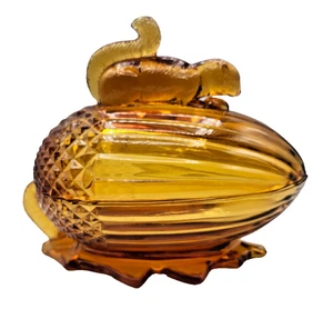 LE Smith Eichhörnchen auf Eichel bedeckt Bonboniere Braunglas - Bild 1 von 11