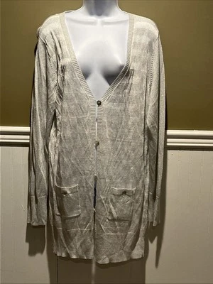 Cárdigan Adolfo Largo Plateado Blanco Botón Metálico Talla L Foto 1 de 4