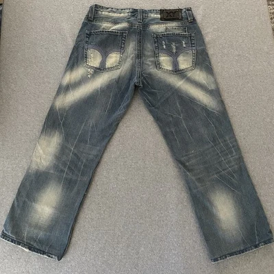 Vintage Rare XY Jeans 34 x 28 Distressed Whisker Sun Bleached Baggy Y2K Straight - Image 1 of 4