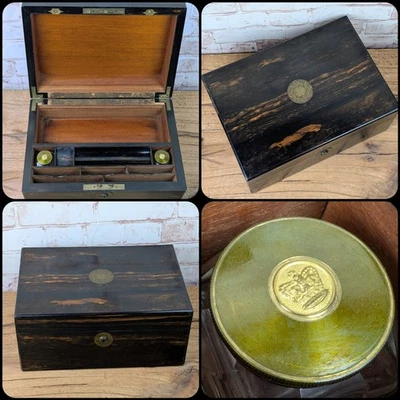 Antique 19c Victorian Rosewood Writing Slope Box Bramah Lock London + Bottles NR - Image 1 of 4