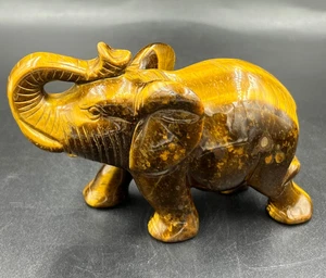 Piedra semipreciosa ojo de tigre elefante estatua decoración cavada a mano 4,75 pulgadas - Imagen 1 de 10
