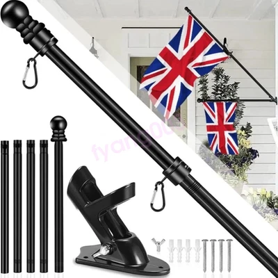 6FT Wall Mounted Flag Pole Kit Black Stainless Steel with Mounting Bracket Set - Image 1 of 4