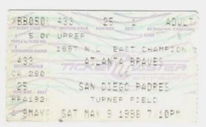 PADRES at BRAVES ~ 1998 Ticket, Chipper Jones Grand Slam HR ~ FREE SHIPPING - Picture 1 of 1
