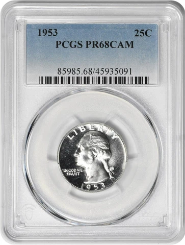 1953 Washington Silver Quarter PR68CAM PCGS Cover
