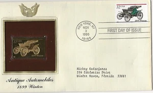1899 WINTON Antique Automobiles 1995 FDC 22kt Golden Replica 32c Stamp - Picture 1 of 1