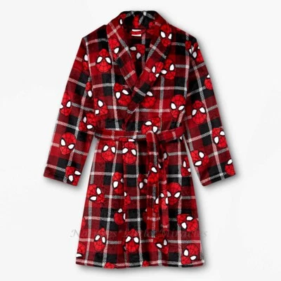 Spiderman Robe Size 6 7 8 10 12 Boy Bathrobe Pajamas Swimsuit Cover Up Plaid NWT - Image 1 of 3