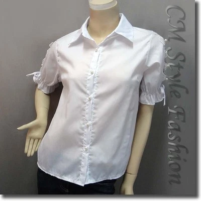 Blusa Camisa Top Blanca Elegante Con Cuentas Encaje Lazos Recortados S Foto 1 de 4