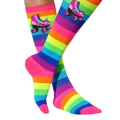 Bubblegum Divas Rainbow Knee Socks Skating Unicorn Birthday Roller Skate Womens  - Image 1 of 4