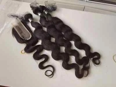 12A PERUVIAN HUMAN HAIR 30+30+30&22INCH 2X6 KIM K LONG CLOSURE BODY WAVE 340g 1B - Image 1 of 4