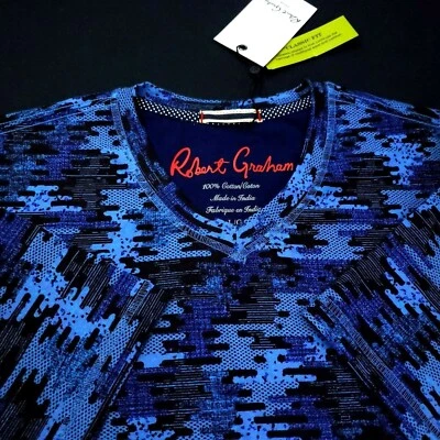 Camiseta Robert Graham Camuflaje Camuflaje Cuello en V Camiseta Azul Gris Azul Marino Grande Foto 1 de 4