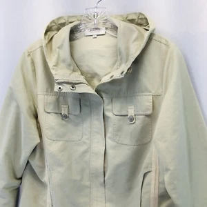 Paco Jeans Women's Khaki Size M Jacket Hooded Zip Front Pockets Spring - Picture 1 of 15