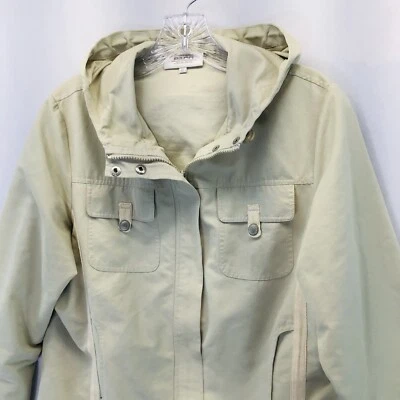 Paco Jeans Women's Khaki Size M Jacket Hooded Zip Front Pockets Spring — 第 1/4 张图片