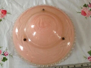 VINTAGE ART DECO ROUND PINK Beaded GLASS CEILING LIGHT SHADE COVER dome 11"  - Picture 1 of 5