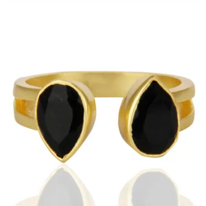 Black Onyx Dual Waterdrop Fashion Ring In Gold Plated For Women's Gift Jewelry - Picture 1 of 6