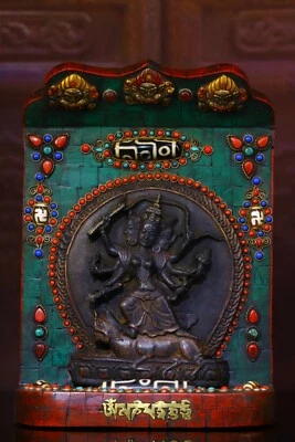 22 cm Tíbet Budismo Templo Bronce Buda Nicho Bronce Incrustación Gema Buda Estatua Foto 1 de 4