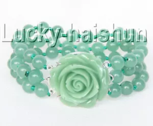Pulsera de cuentas de jade verde redonda de 8" 8 mm 3 filas genuina j9333 - Imagen 1 de 2