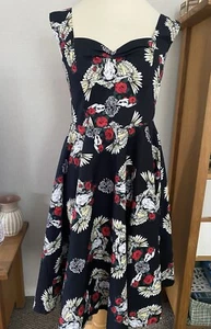 Hell Bunny Vixen Rockabilly Dress 50s Swing Skull Roses Halter Fit & Flare Small - Picture 1 of 18