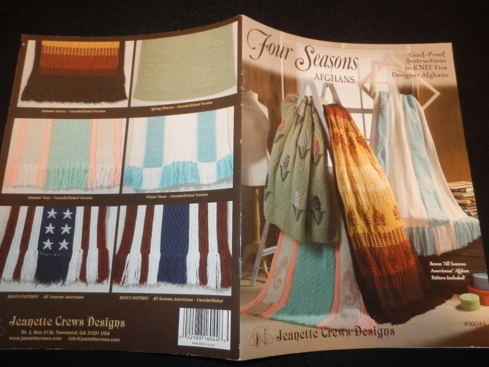 Four Seasons Afghans Jeanette Crews Knitting Pattern Booklet (5 designs) NEW - Image 1 of 1