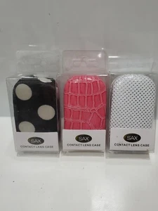 --3-- SAX Pink Contact Lens Case & Lens Holder Mirror Hard Case Travel - Picture 1 of 2