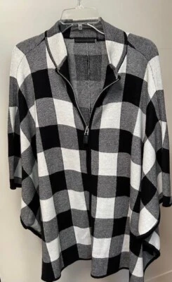 Preswick & Moore Womens Zip Up Knit Cape L/XL Black/White/Check - Image 1 of 4