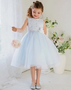 NEW Flower Girl Birthday Wedding Dress Easter Special occasion tutu lace blue 10 - Picture 1 of 2
