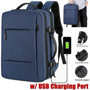 Men Women Backpack Travel Rucksack School Laptop Bag W/ USB Charging Port Blue - Picture 1 of 20