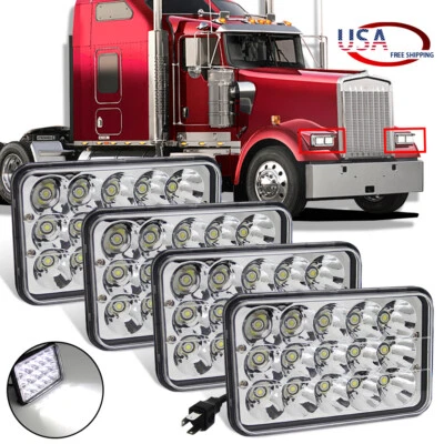 4x6" For Kenworth Peterbilt LED Headlights 357 379 378 Hi/Low Sealed Beam H4651 - Image 1 of 4