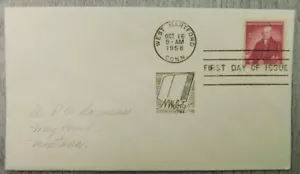 First Day Of Issue West Hartford CT Noah Webster 1958 VTG Stamp Envelope Cover - Picture 1 of 4