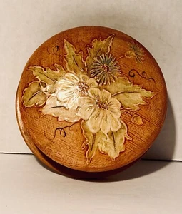 Embossed Wooden Trinket Box, Hand Painted Yellow Flowers on Lid Vintage Lovely - Picture 1 of 5