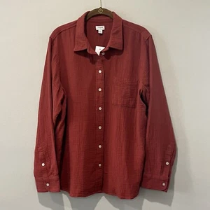 J Crew Shirt Cotton Gauze Button Up Shirt Women’s XL Rust Red Long Sleeve - Picture 1 of 8