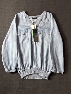 Renuar 3/4 Sleeve Top Women's Medium Light Blue Wash Blouse NWT - Image 1 of 4