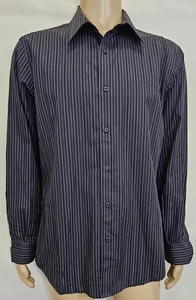 ATTENTION Men Shirt Size Large Black Metallic Stripes Cotton Long Sleeve - Picture 1 of 15