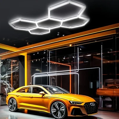 5X Hexagon LED Lampe Werkstatt Garage Wand Decken Leuchte Waben Beleuchtung - Immagine 1 di 4