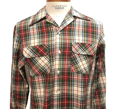 Vintage Flannel Plaid Shirt McGregor 1950's Nylon Dupont Medium Loop Collar - Image 1 of 4