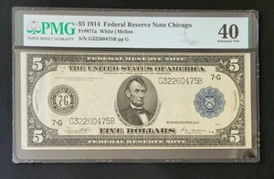 1914 $5 Federal Reserve Note *Chicago* Fr# 871a - PMG Extremely Fine XF 40 - Picture 1 of 2