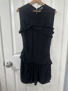 Mini Vestido IRO Negro Talla 2 Volantes de Seda Semi Transparente Cremallera Envoltura Acanalado Invitado de Boda - Imagen 1 de 7