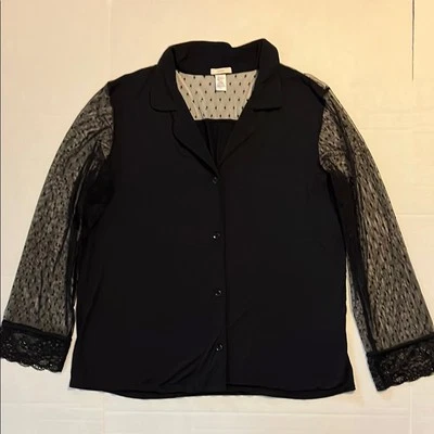 Prendas para dormir Eberjey Top para mujer talla L negras con botones malla de encaje transparente caprichoso Foto 1 de 4