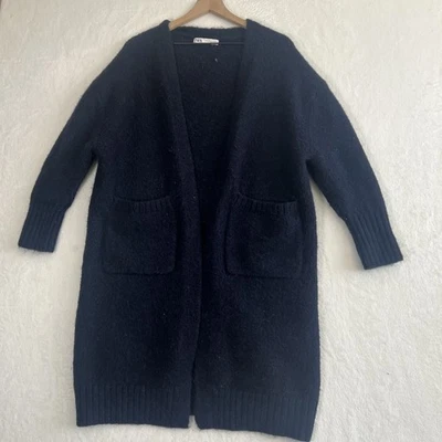 Женский кардиган Zara размер XS-S темно-синий большой открытый вязаный длинный уютный - Изображение 1 из 4